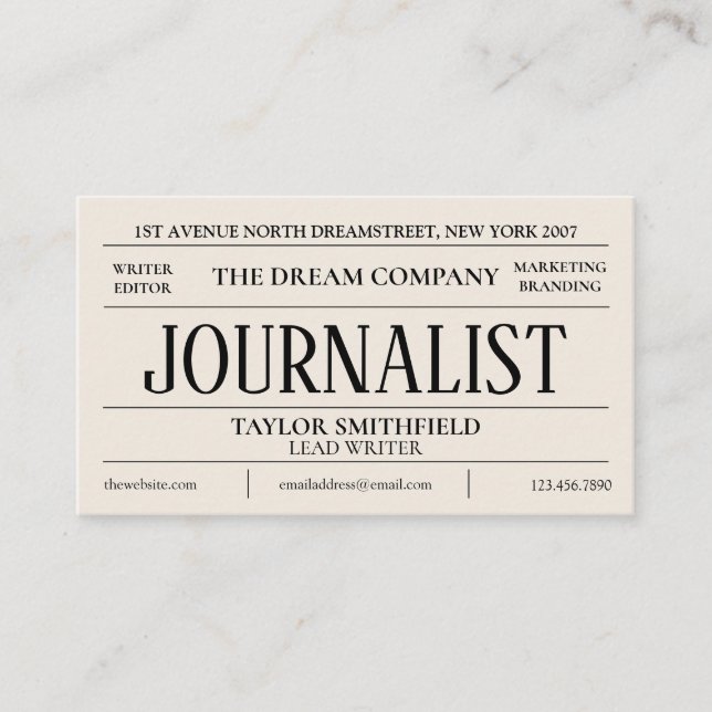 Newspaper Journalism Writer Vintage Business Card (Front)