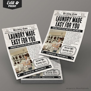 Newspaper Laundry Services Flyer, Retro Business  Flyer