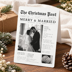 Newspaper Merry & Married Newlywed Photo Christmas Holiday Card