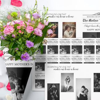 Newspaper Mother's Day Bouquet Photo Keepsake Wrapping Paper Sheet
