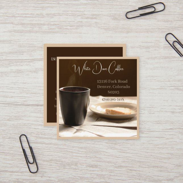  Newspaper,  Mug & Bread Cafe Barista Coffee Square Business Card (Front/Back In Situ)