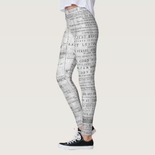 Newspaper News Print Black White Throw Pillow Leggings