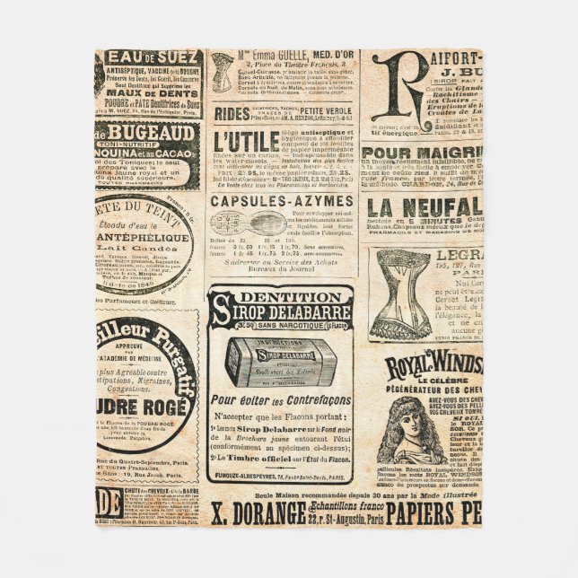 Newspaper page with advertisement - Vintage engrav Fleece Blanket (Front)