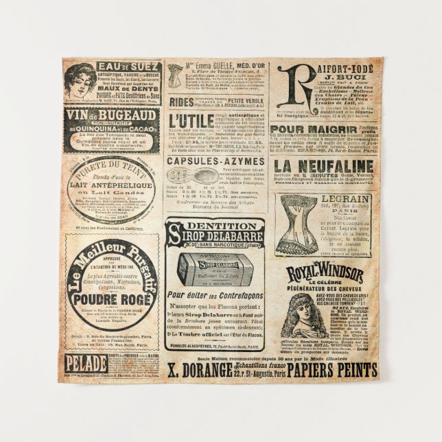 Newspaper page with advertisement - Vintage engrav Tapestry (Front)