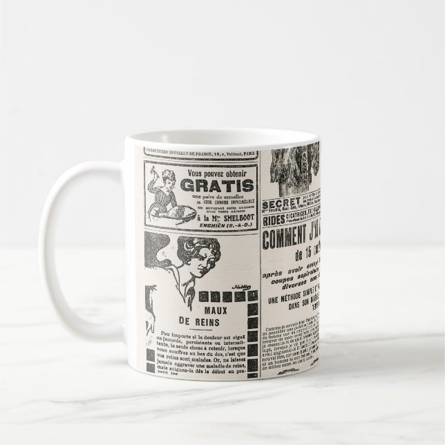 Newspaper page with antique advertisement coffee mug (Left)