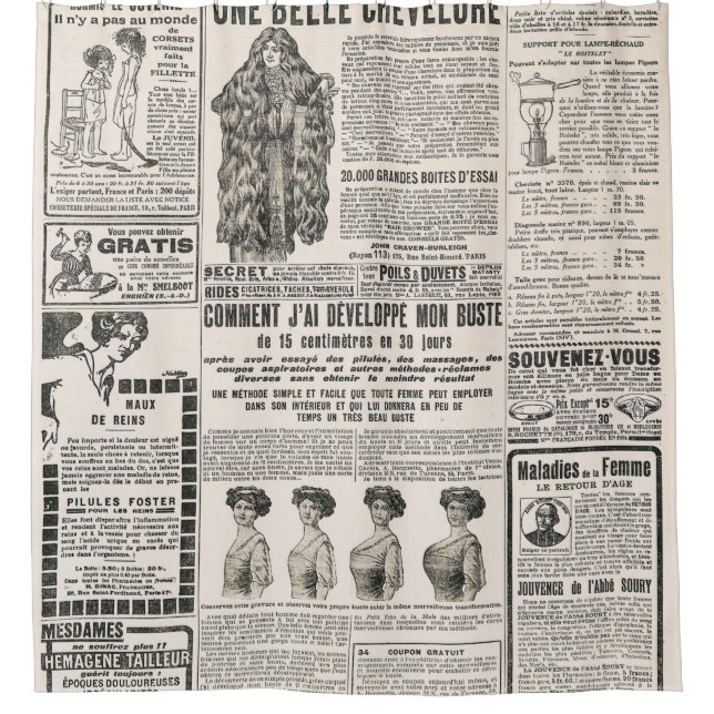 Newspaper page with antique advertisement shower curtain (Front)