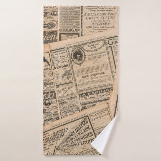 Newspaper pages with antique advertising. Vintage  Bath Towel
