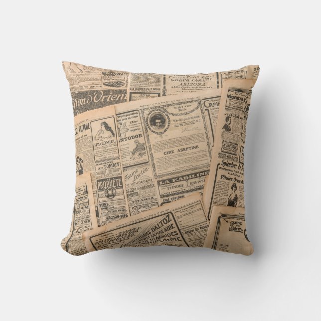 Newspaper pages with antique advertising. vintage  cushion (Front)
