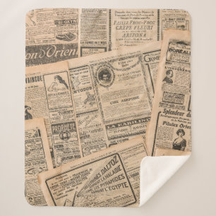 Newspaper pages with antique advertising. Vintage  Sherpa Blanket