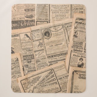 Newspaper pages with antique advertising. Vintage  Sherpa Blanket