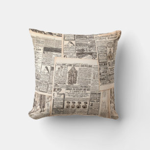 Newspaper pages with antique advertising. Woman's  Cushion
