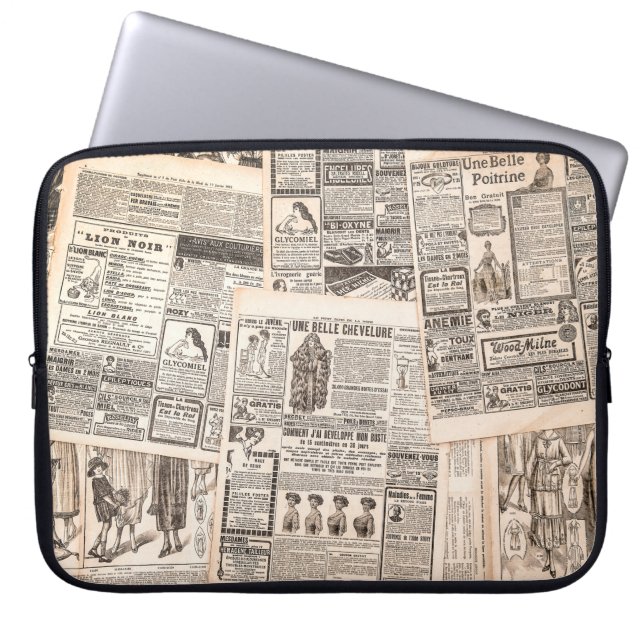 Newspaper pages with antique advertising. Woman's  Laptop Sleeve (Front)