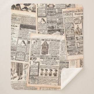 Newspaper pages with antique advertising. Woman's  Sherpa Blanket