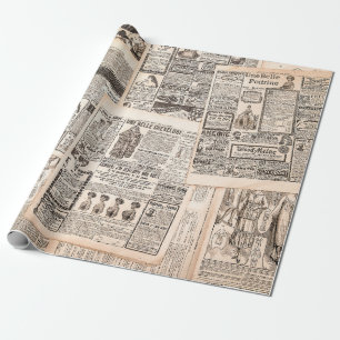 Newspaper pages with antique advertising. Woman's  Wrapping Paper