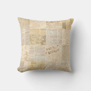 Newspaper paper grunge aged newsprint pattern back cushion