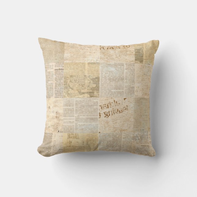 Newspaper paper grunge aged newsprint pattern back cushion (Front)
