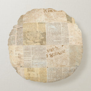 Newspaper paper grunge aged newsprint pattern back round cushion