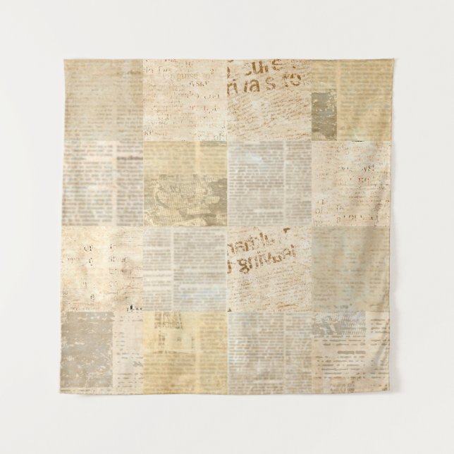 Newspaper paper grunge aged newsprint pattern back tapestry (Front)