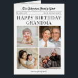Newspaper Photo Collage Grandma Birthday Card<br><div class="desc">This charming Newspaper-Style birthday card brings a fun, nostalgic twist to their special day. Ideal for Grandparents or any recipient, simply customise the name of your choosing! All text and images are fully customisable and easy for you to edit. Designed to resemble a vintage newspaper, it features personalised headlines and...</div>