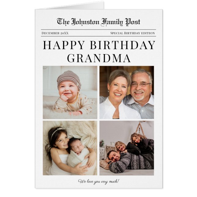 Newspaper Photo Collage Grandma Birthday Card (Front)