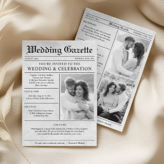 Newspaper Photo Elegant All In One Wedding Invitation