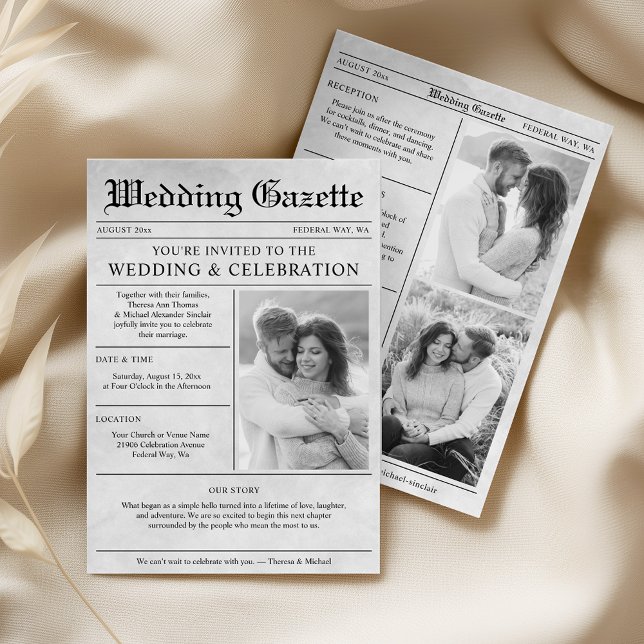 Newspaper Photo Elegant All In One Wedding Invitation (Newspaper Photo Elegant All In One Wedding Invitation)