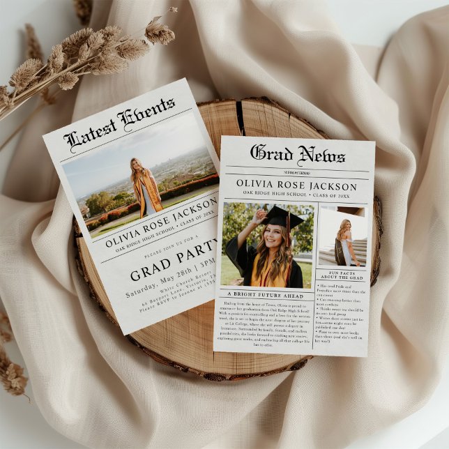 Newspaper Photo Graduation Party Invitation (Creator Uploaded)