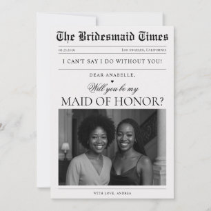 Newspaper Photo Unique Maid of Honor Proposal Invitation