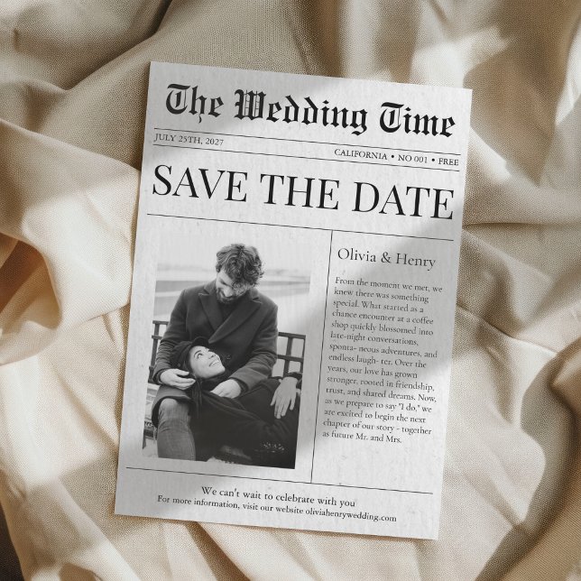 Newspaper Photo Wedding Announcement Save The Date (Creator Uploaded)