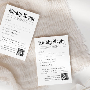 Newspaper QR Code Unique Wedding RSVP Card