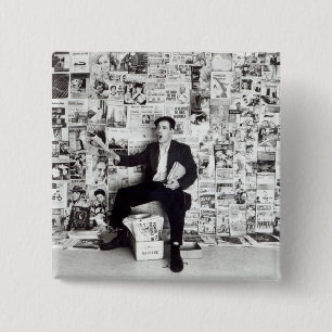 Newspaper salesman, c.1960 15 cm square badge