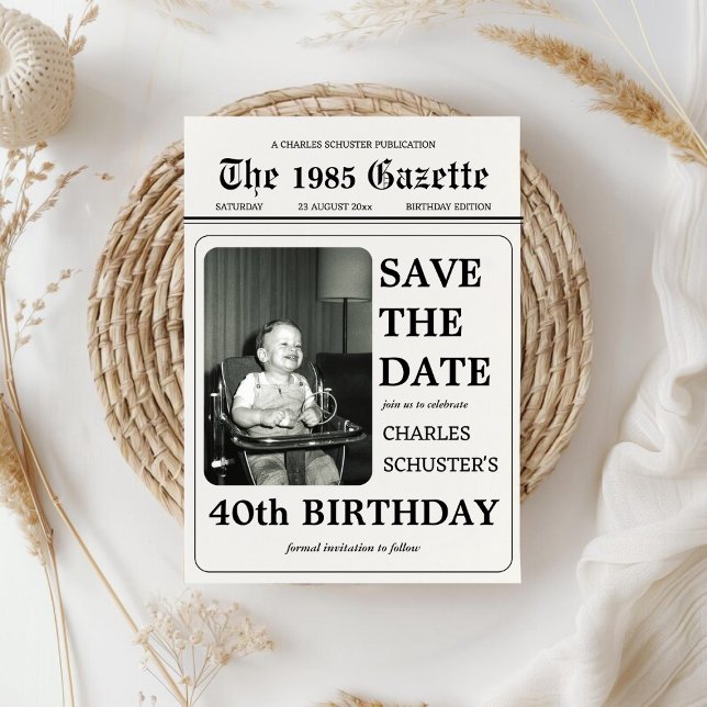 Newspaper Save The Date Birthday Photo Template  (Newspaper Save The Date Birthday Photo Template)