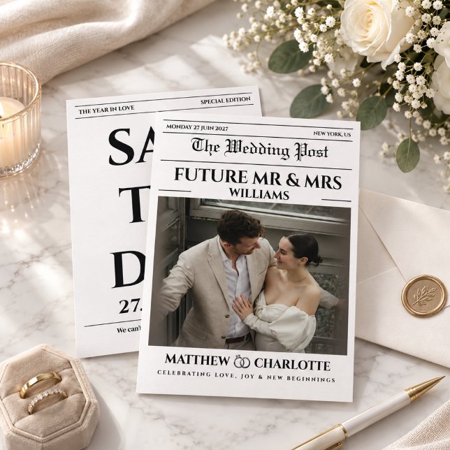 Newspaper Save the Date Wedding Card (Creator Uploaded)