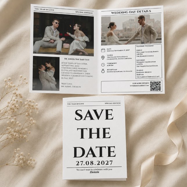 Newspaper Save the Date Wedding Card (Creator Uploaded)
