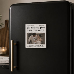 Newspaper Save the Date Wedding  Magnet