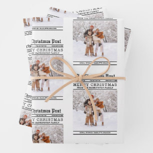 Newspaper Style Christmas Greeting Wrapping Paper Sheet