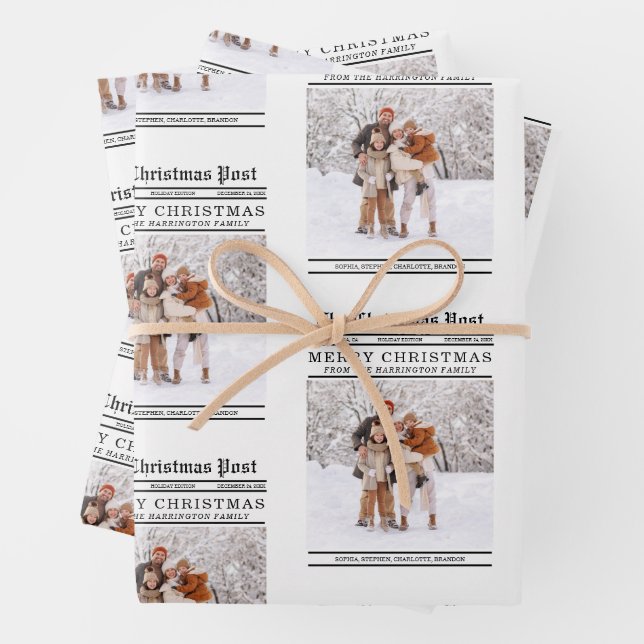 Newspaper Style Christmas Greeting Wrapping Paper Sheet (In situ)