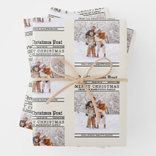 Newspaper Style Christmas Greeting Wrapping Paper Sheet