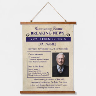 Newspaper Style Doctor Retirement Card   Custom Hanging Tapestry