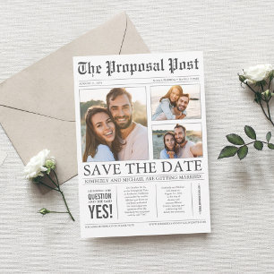 Newspaper Style Fun 3 Photos Save the Date