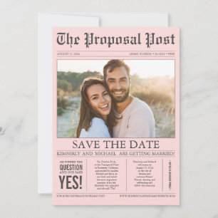 Newspaper Style Fun Pink Save the Date Photo