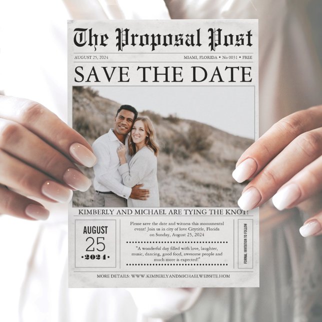 Newspaper Style Fun Save the Date Photo (Creator Uploaded)