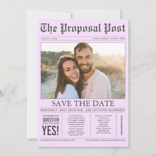 Newspaper Style Light Purple Save the Date Photo