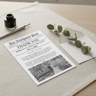 Newspaper Style Unique Photo Wedding Thank You Invitation