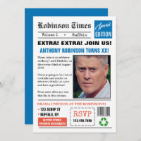 Newspaper themed any age Birthday photo Invitation