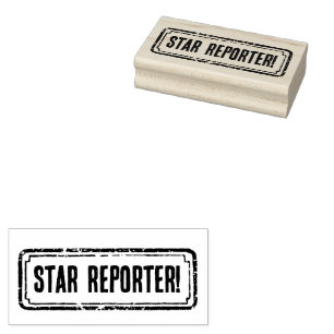 Newspaper Themed Distressed Star Reporter! Rubber Stamp