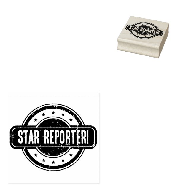 Newspaper Themed Distressed Star Reporter! Rubber Stamp (Stamped)