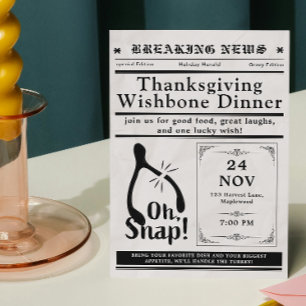 Newspaper Turkey Wishbone Thanksgiving Fall Invitation