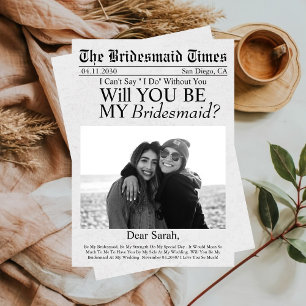 Newspaper Unique Custom Photo Bridesmaid Proposal  Invitation