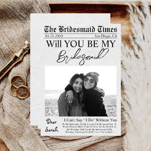 Newspaper Unique Custom Photo Bridesmaid Proposal  Invitation